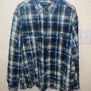 Orvis Men's Casual Blue and Tan Plaid Shirt